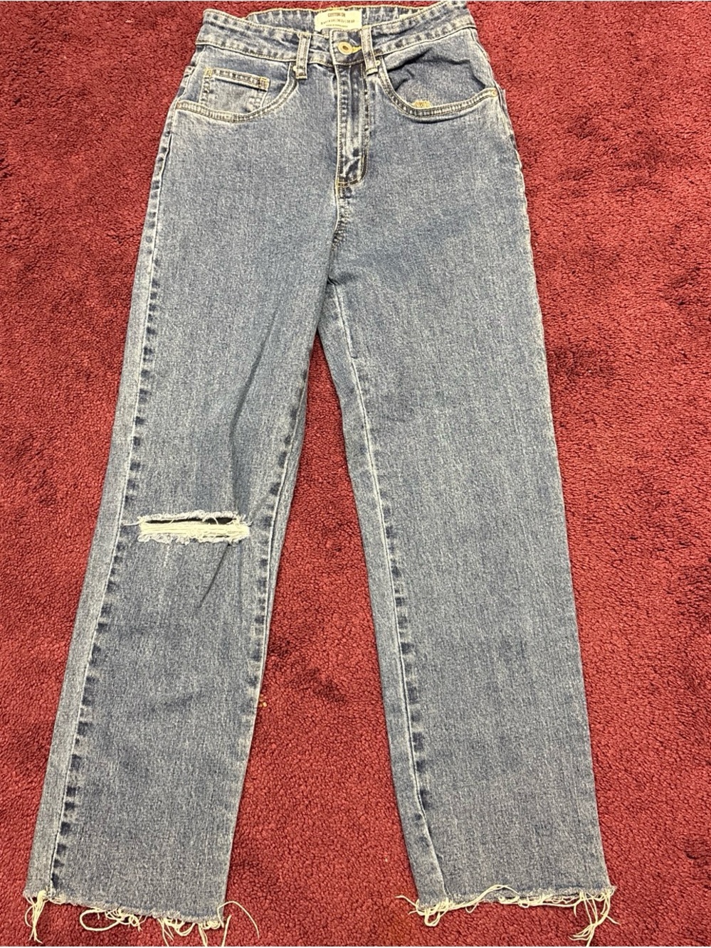 Cotton On Light Blue Straight Leg Jeans with Distressed Knee